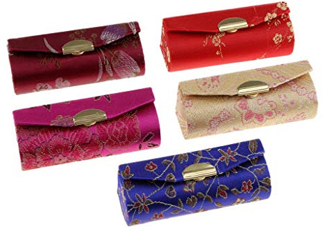Inzopo Lot de 5 étuis à rouge à lèvres avec miroir, motif floral chinois traditionnel pour maquillage, bijoux, baume à lèvres, étui de voyage couleur aléatoire, Sans métal