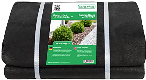 GardenMate 40m² Unkrautvlies Gartenvlies wasserdurchlässig – Unkrautfolie Gartenflies – Unkrautflies 2m x 20m - 50g/m² – Gartenfolie Reißfestes Unkrautschutzvlies - Hohe UV-Stabilisierung