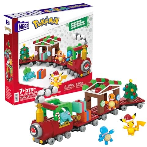MEGA Pokémon Weihnachtsedition - Pikachu, Bisasam, Glumanda und Schiggy zum Zusammenbauen mit 373 Teilen, für Kinder ab 6 Jahren, HHP69