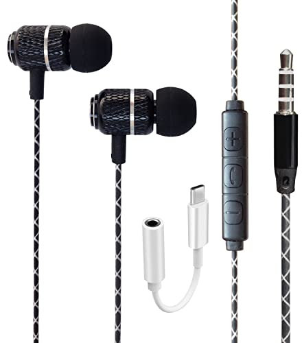 For Honor 200/Honor 50 Pro Lite/Honor 50 5G/Honor 60 Pro/Honor 70 Earphone - Wired Bass Stereo In-ear Headphone (USB C To 3.5mm Jack Adapter Included) Headset Earbuds With Volume Control (BLACK)