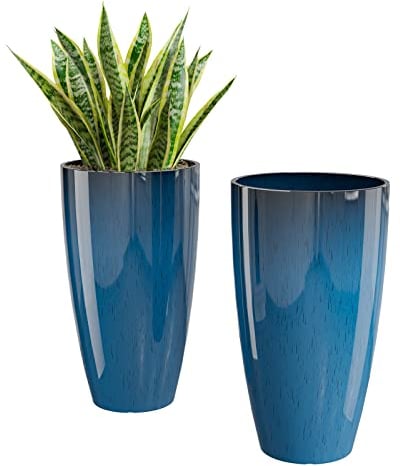 QCQHDU Pflanzgefäße für den Innenbereich, für den Innenbereich groß, für den Außenbereich und Terrasse, 2 Stück, dekorative Blumentöpfe aus Kunststoff, hohe Blumentöpfe,Ø 30 x H 53cm,Blau