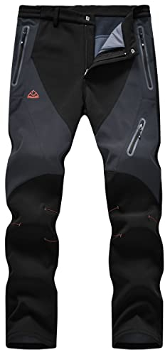Rdruko Mens Fleece Lined Trousers Waterproof Thermal Outdoor Camping Hiking Fishing Skiing Pants Winter Workwear with Multi Zip Pockets Black 30