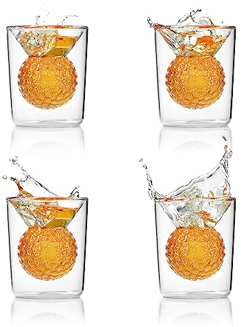 CRAFTGEN Golfball-Schnapsgläser, 4er-Set, lustige, handgefertigte Geburtstagsgeschenke für Männer und Frauen, 57 ml, doppelwandig mit 3D-Form Golfball innen, Tequila, Whiskey, Cocktail-Geschenke für