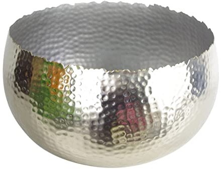 Leaf Grand Pot de Fleurs réfléchissant à Bord Droit en métal martelé Argenté 32 cm