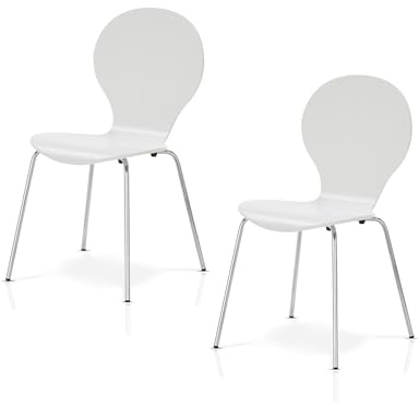 KHG 2er Set Stapelstühle Esszimmerstuhl Stuhl aus Schichtholz Weiß glänzend lackiert - Sitzhöhe 45 cm, Stuhlbeine aus Metall - stapelbar für Esszimmer Gastronomie Büro