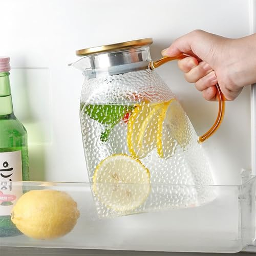 Carafe à eau pour réfrigérateur, 1.8 litres Carafe à eau en verre avec couvercle, Carafe en verre pour réfrigérateur avec couvercle, Carafe Pour Boissons Chaudes ou Froides, Jus, Limonade, Thé
