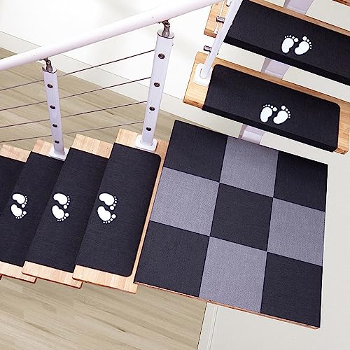 Stufenmatten Innen 10 Stück Treppenstufenteppich Selbstklebend Leuchtet Design Treppenteppich Kleine Stufen für Holzstufen, 55 x 21 + 4cm