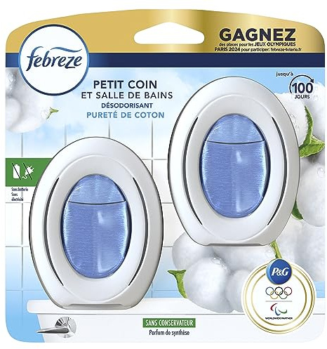 Febreze Petit Coin Et Salle De Bains, Parfum Pureté de Coton, (2 Unités x 7,5ml), Désodorisant En Continu Pour Élimination Et Prévention Des Odeurs