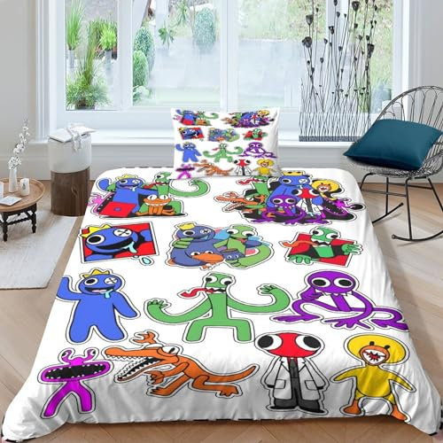BYTUGI Rainbow Friends Bettwäschegarnitur 3D Gedruckter for Kids Mädchen Junge Kinder Bettbezug Set Reissverschluss Bettwäsche Und Kissenbezüge Weich Microfaser 2 Teilig Single(135x200cm)