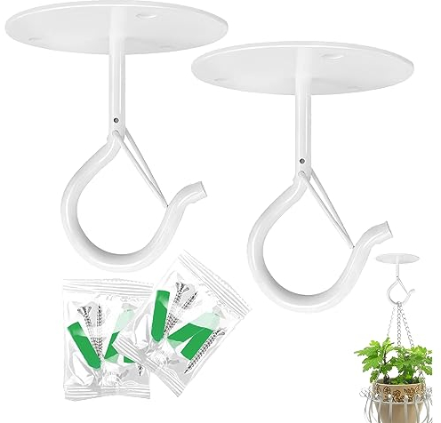 Ticway 2-Pack de ganchos de techo para colgar plantas con hebillas de seguridad, ganchos para plantas colgantes, robustos, estables ganchos para colgar plantas, campanas de viento, decoración exterior