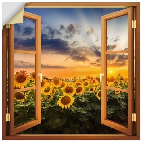 ARTland Wanddeko Wandtattoo selbstklebende Vinylfolie 40x40 cm Fensterbilder Fenster Pflanzen Blumen Sonnenblume Sonnenuntergang U5CA
