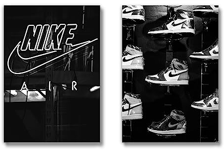 Generic Sneaker-Poster (ungerahmt, 30,5 x 40,6 cm, 2 Stück) Hypebeast, Wandkunst, Schuhdekoration, Sneakerhead-Raumdekoration, Air AJ, Jugendzimmer, Mädchenzimmer, Wandkunstdrucke – schwarze und weiße