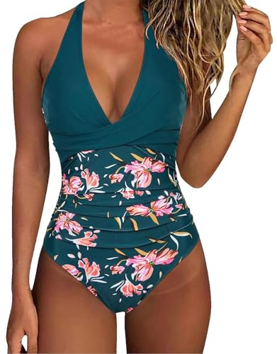 Générique Maillot De Bain Amaincissant Femme Sexy Col V Ventre Plat Maillot De Bain Bretelles Spaghetti Réglables Froncé Devant Vetement De Plage Contrôle du Ventre Rembourré