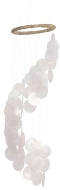 KSD Boho Home Decor Windspiel Capiz Muscheln Spirale 16x63cm Perlmutt Weiß - Muschelkette Deko für Balkon Fenster Terrasse Garten - Indoor & Outdoor Hängedeko - Muschelgirlande Fensterschmuck