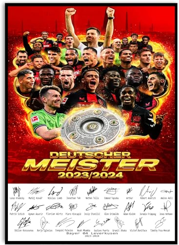 Generic Bayer Leverkusen Saison 2023 2024 signiertes Poster A4 Teamplakat Deutscher Meister 2023/24