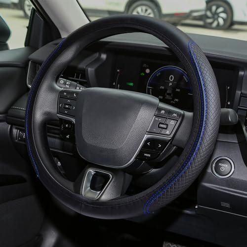 deemars Auto-Lenkrad-Abdeckung, Atmungsaktive Lenkradabdeckungen, 15 Zoll Universal Mikrofaser-Lederbezüge, Anti-Rutsch-Auto-Radabdeckung Schutz, Auto-Interieur-Accessoires für Männer (Schwarz blau)