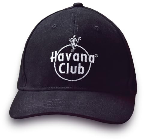 Originale Havana Club Mütze, Baseball-Cap, Baseball-Kappe, Käppi, Cappy, Basecap Hut in Schwarz mit einem weißen aufgenähten Havanna Club Logo und Klettverschluss