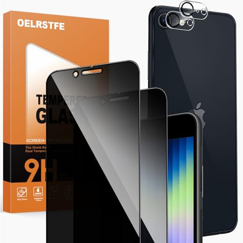 Oelrstfe Verre Trempé Anti Espion pour iPhone 8/iPhone SE 2020/iPhone 7/SE 2022 avec Caméra Arrière Protecteur,Dureté 9H Film de Protection écran Sans Bulles Anti-Rayures Privacy Anti-Spy,2+2 Pièces