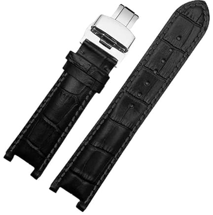 JUANZD Leatehr-Uhrenarmband, 20 x 11 mm, 20 x 12 mm, 22 x 13 mm, kompatibel mit GC Guess Car-Tier PASHA W3108/HPI004 Uhrenarmband mit Schmetterlingsschnalle(Black Black-silver,16mm-6.5mm)