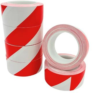 The WORKPLACE Depot Coloured Floor Tape, Pack of 6, 50mm x 33m Rolls, Highly Visible Self Adhesive Floor Marking Tape (Red/White)