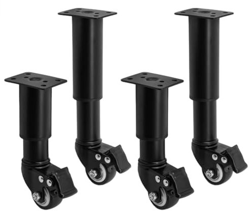 Lot de 4 roulettes de meuble réglables en métal avec roulettes pivotantes à 360° - Charge lourde : 400 kg - Hauteur réglable - Pieds de table de rechange universels