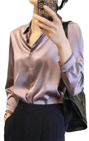 CUTSUGOK Camicia Donna Elegante Camicia da Donna Elegante Camicie da Ufficio Crepe Satin Bluse Business Ladies Top-Viola Chiaro-m