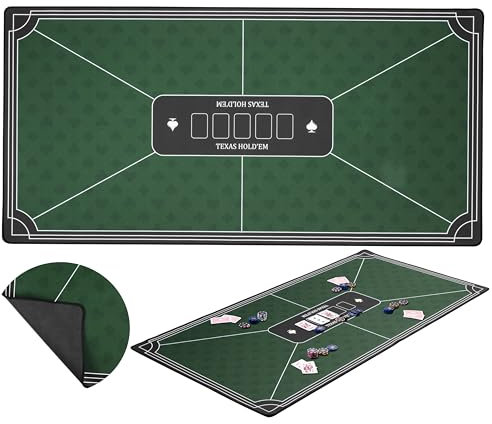 Engelhart - 320992 – Pokermatte grün – rutschfeste Spielfläche 120 cm x 60 cm – Dicke: 3 mm – Bedruckte Tischdecke aus Polyester und Gummi – Zubehör für Casinospiel