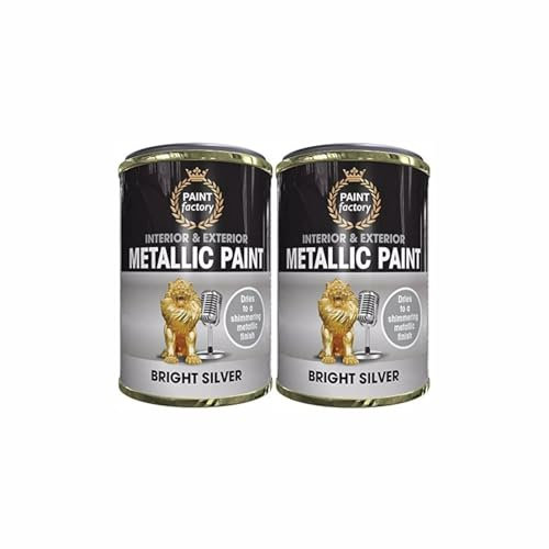 PNJB Bright Silver Metallic Paint, Interior & Exterior, Ideal On Metal, Quick Drying, Wood And Concrete, Protective Coating, Longlasting, 300ml (2PCS)