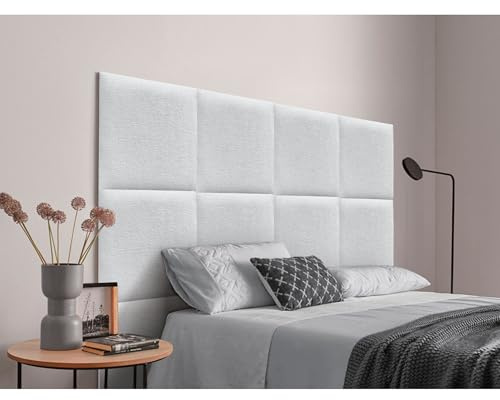 DHOME Polsterkopfteil aus Austauschbaren Selbstklebenden Platten aus Hochwertiger Ökologischer Wolle Luxuriöses Bett für das Gepolsterte Schlafzimmer (Weiß, 200cm)