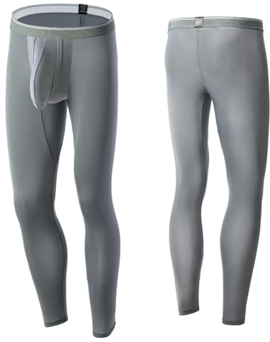 Huakunda Men's Tight Long Underwear Training Dual Pouch Elephant Leggings See Through Sexy Yoga Pnats Jogging Trousers (UK, Alpha, L, Regular, Regular, Grey)