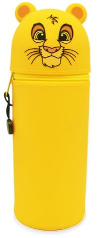 ADYEKSD 2 in 1 Weiche Silikontasche Kawaii Federmäppchen, Tischstifthalter, Reißverschluss, Silikon, Stiftetasche Buntstifte Marker, Büro, Uni, niedlicher Schulbedarf, Tier-Stifthalter, Mädchen Löwe