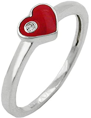 Ring Kinderring Herz-rot Zirkonia 925 Silber Kinder, Ringgröße:Innenumfang 46mm ~ Ø14.6mm