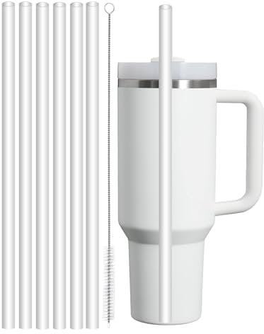 DealKits 6x Wiederverwendbare Strohhalme Kompatibel mit Stanley Cup, mit 1 Reinigungsbürste, Tritan Material, BPA-frei, Ersatz Strohhalme, Klare Trinkhalme perfekt für Stanley's Trinkgläser (30 cm)