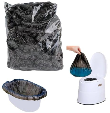 MIUPOO Portable Toilet Liners, Elastic Drawstring Commode Waste Bags, Black Portable Toilet Liners Bags for Toddlers Kids and Baby Home Outdoor Camping Use,100 Pieces.