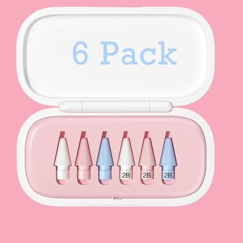 Lot de 6 pointes de rechange pour Apple Pencil 1/2/Pro Generation, pointes de rechange haute sensibilité et stylet précis pour iPad Pencil (A-6 pièces avec boîte rose)