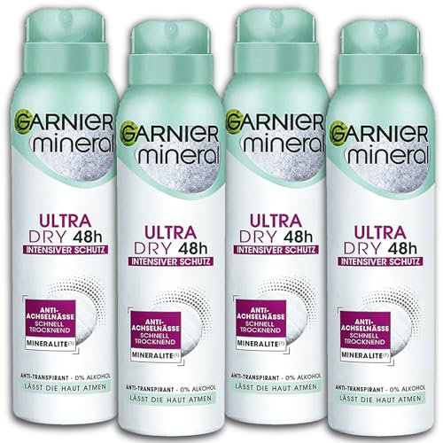 4 er Pack Garnier Mineral Deospray Ultra Dry 48H Deo Deodorant 4 x 150 ml