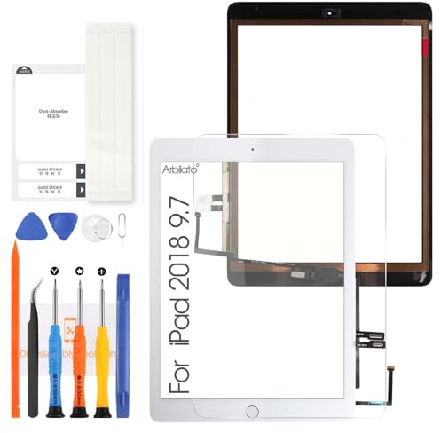 Arbilato Écran tactile de rechange pour iPad 6 6ème génération 2018 9,7, numériseur tactile pour iPad 6ème génération A1893 A1954, avec outils de réparation (avec bouton d'accueil, pas LCD) (blanc)