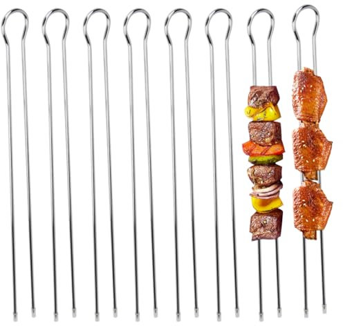 12 x barbecue skewers, 28 cm roulade needles, stainless steel kebab skewers, long roulade skewers, kebab skewers with double prongs, for fixing meat, fish, vegetables