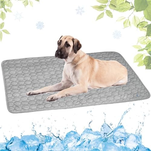 LEZUAN Cooling Mat for Dogs and Cat, Heat Relief Pet Cooling Mat for Crates, Kennels and Beds - Portable and Washable(Grey,100x150cm)