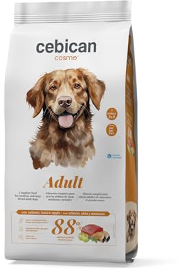 CEBICAN Adult 12 kg - Pienso para Perros Adultos Medianos y Grandes con Salmón, Atún Y Manzana – Comida para Perros Natural con Omega 3 y 6, Prebióticos y Glucosamina – 88% Proteína Animal