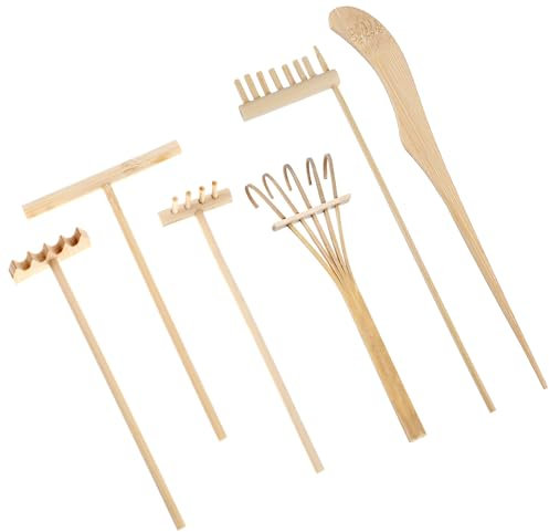 Mabor Lot de 6 mini râteaux de jardin zen, accessoires de jardin zen, petit râteau en bambou pour décoration de maison et de bureau