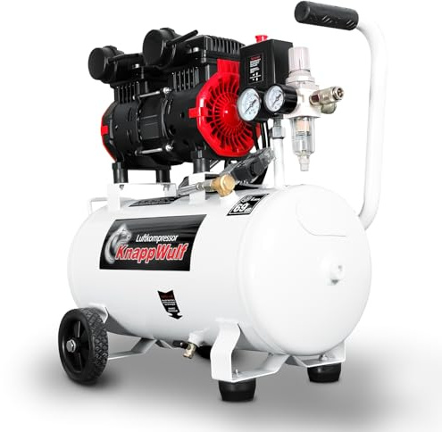 KnappWulf Flüsterkompressor Druckluftkompressor Kompressor KW4024 mit 24L 10 Bar 1100 Watt 1,5PS inkl. Wasserabscheider Kondenswasser Ablasshahn 69db