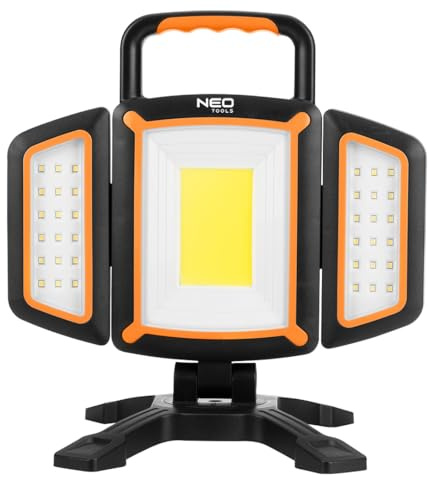 NEO TOOLS LED Strahler Akku, 2000lm Super Hell Baustrahler mit Magnet | 4 Lichtmodi und Powerbank, Drehbare Tragbare Arbeitsleuchte, Für Garage, Werkstatt