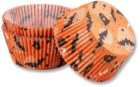 Zenker Set 50 Pirottini in Carta per Cupcake e Muffin, Tema Halloween con Pipistrelli e Fantasmini, pirottini per muffin e cupcake Resistenti al Calore 220°C, Carta Certificata FSC, Monouso, Ø7x3 cm