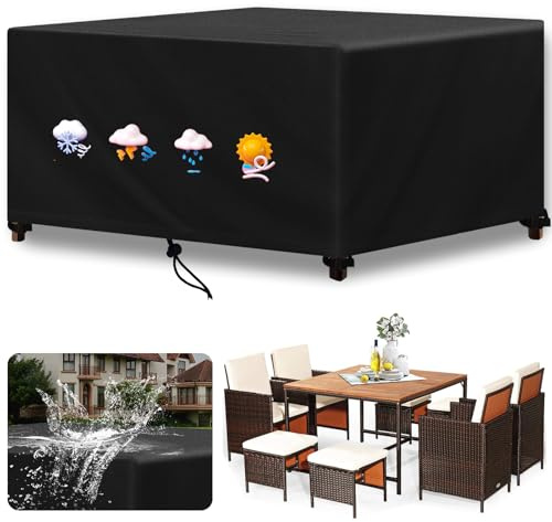 Heavy Duty 420D Oxford Fabric Garden Furniture Cover - Waterproof, Windproof & Dust Proof Protection with Secure Buckle Fastenings for Patio Rattan Sofa Table Chair Sets (Rectangular, 250x90x50cm)