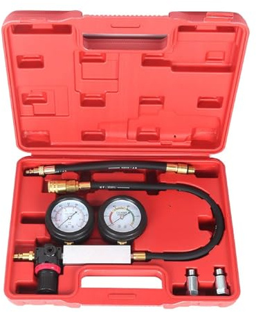 BREEZENEST Oil Pressure Tester for Cars – 100 PSI Cylinder Gauge Automotive Oil Pressure Meter Tool Kit, Durable Rubber & Metal Construction for Petrol & Diesel Engines, Red