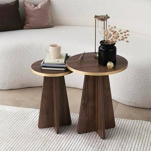 Dmora Couchtisch Cardito 40 x 40 x 50 H cm braun Nussbaum Zeitungsständer runde Form Material Struktur aus veredeltem Holz