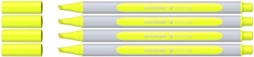 Schneider Shine-Up Textmarker, 4 Stück gelb | Strichstärke 1 + 4 mm, aus 80% biobasiertem Kunststoff, ausgezeichnet mit Der blaue Engel, schlank und leuchtstark