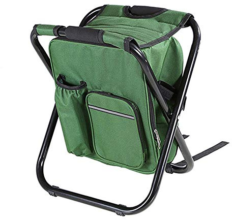 Klapphocker, tragbarer Rucksack mit isolierter Kühltasche, stabile Stahlkonstruktion, reißfest, Oxford-Gewebe für Camping, Angeln, Wandern, Strand, Picknick, Reisen