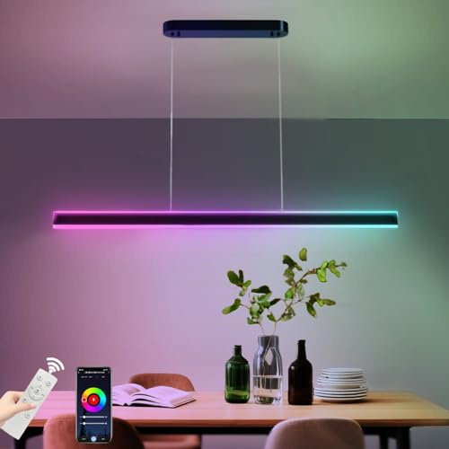 DTSDWA Pendelleuchte Esstisch RGB Dimmbar 100cm Schwarz Lineare Hängelampe mit Fernbedienung & App-Steuerung Höhenverstellbar Modern Design Esstisch Lampen Hängend für Esszimmer Büro Küche Wohnzimmer